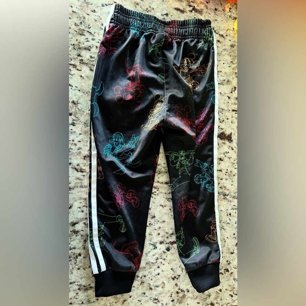 Adidas Black Track Pants with Colorful Cartoon Mickey Graphics Disney - Picture 2 of 7